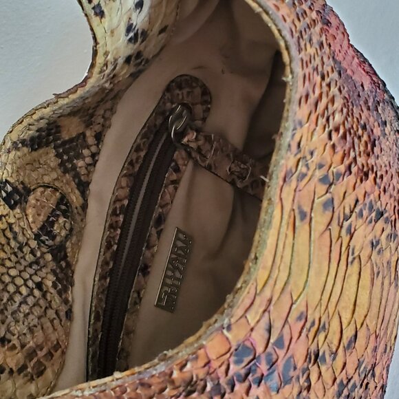 Red green orange Brown tan black rainbow leather hobo cowgirl snakeskin purse - Picture 5 of 11